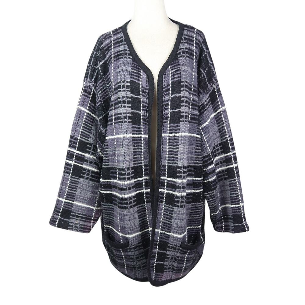 Vintage 90s Kobe Grey and Black Plaid Cardigan Sweater 3X
